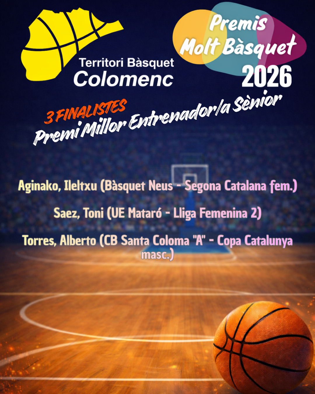 3 Finalistes Premi Millor Entrenador/A Sènior Premis Molt Bàsquet 2026