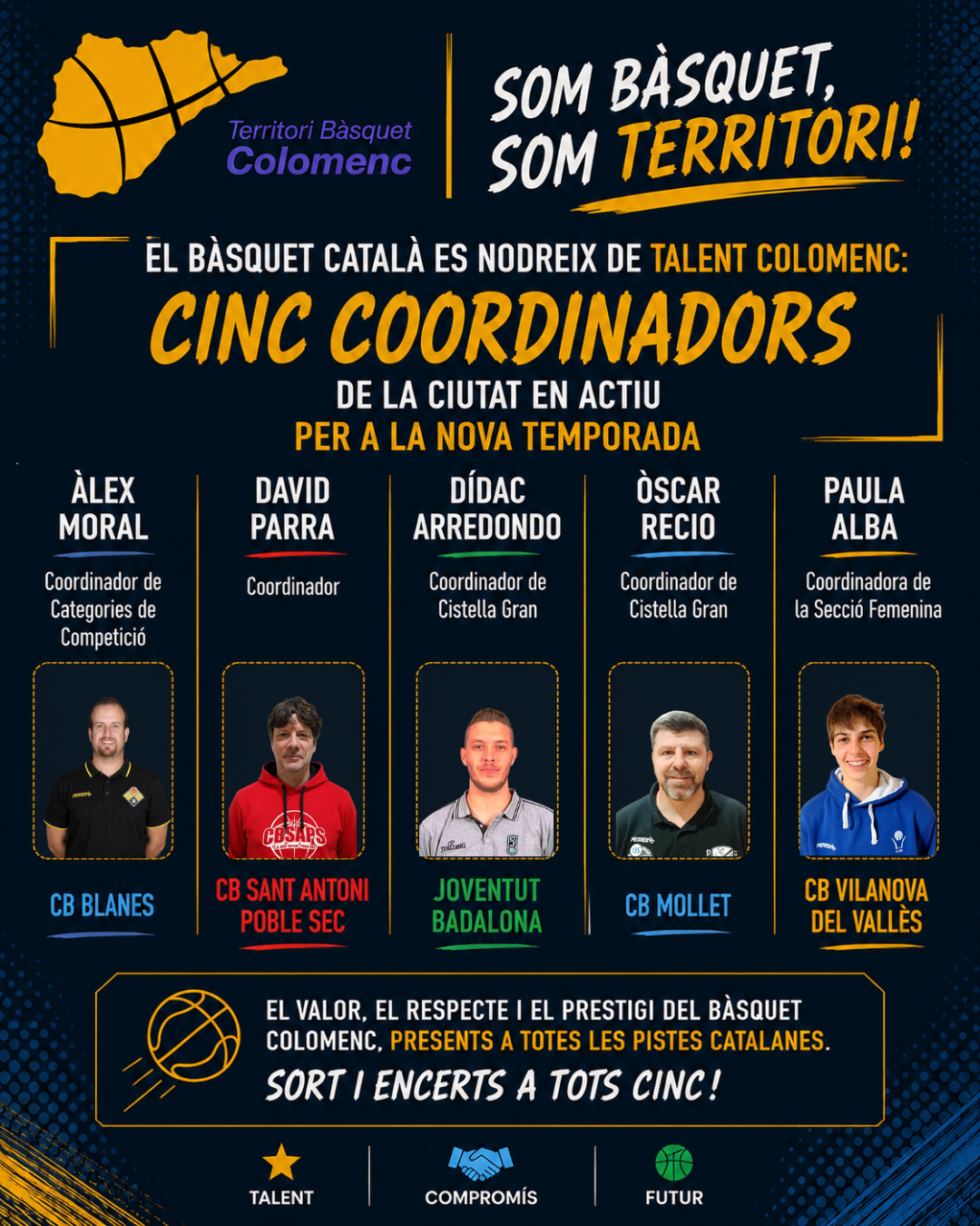 El bàsquet català es nodreix de talent colomenc: cinc coordinadors de la ciutat en actiu per a la nova temporada