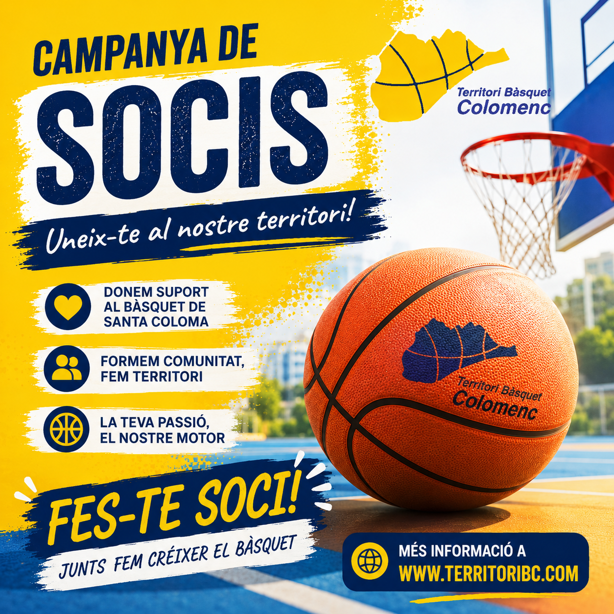 Fes-te soci de Territori Bàsquet Colomenc i ajuda'ns a continuar fent créixer el bàsquet de la ciutat