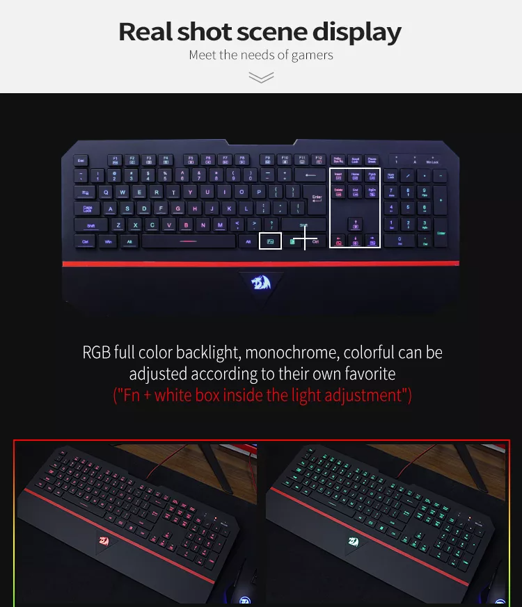 Factory Price Redragon K502 RGB LED Backlit 104 Keys USB Wired Computer Desktop Gaming keyboard