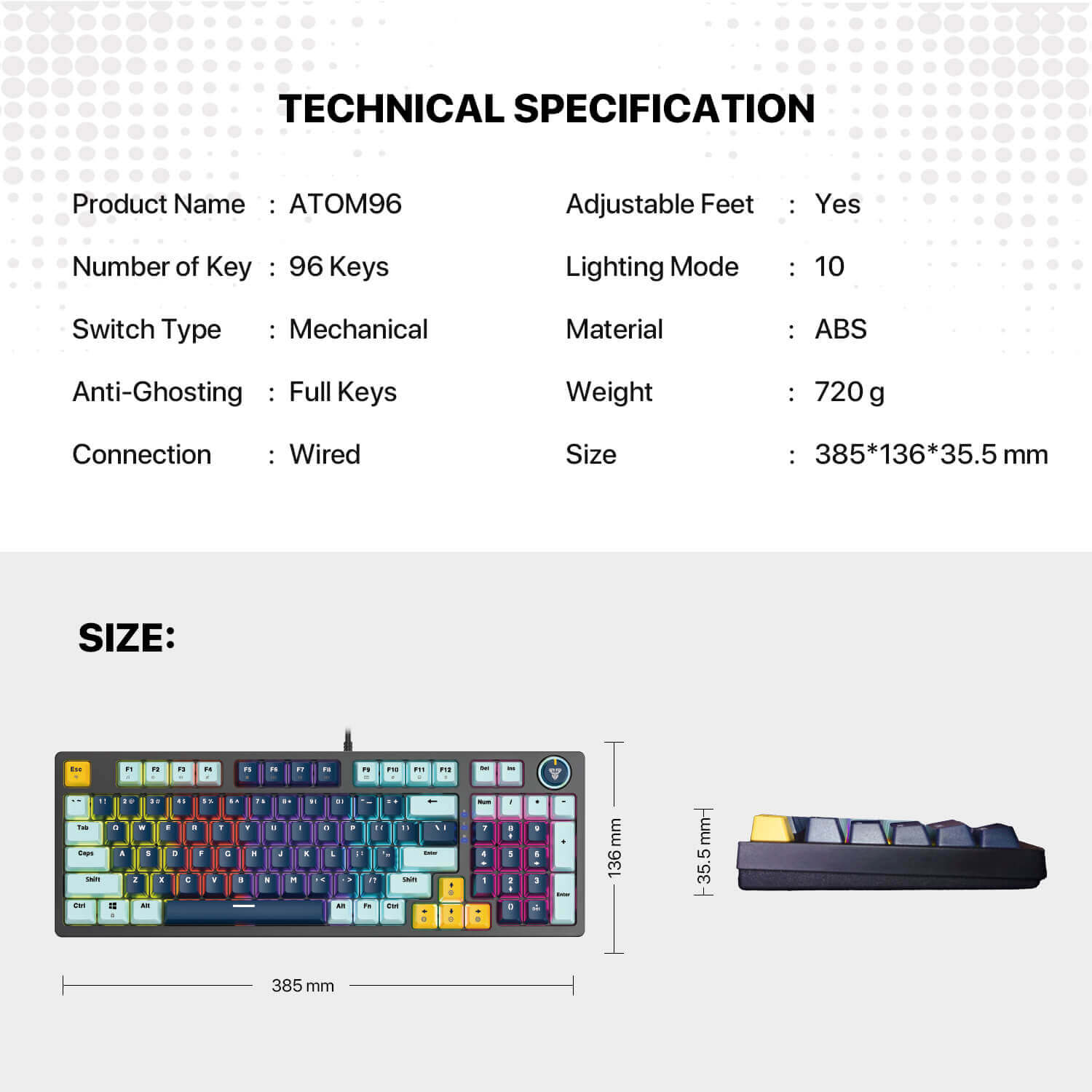 FANTECH ATOM96 MK890V2 MECHANICAL GAMING KEYBOARD – MIZU SERIES SKY BLUE