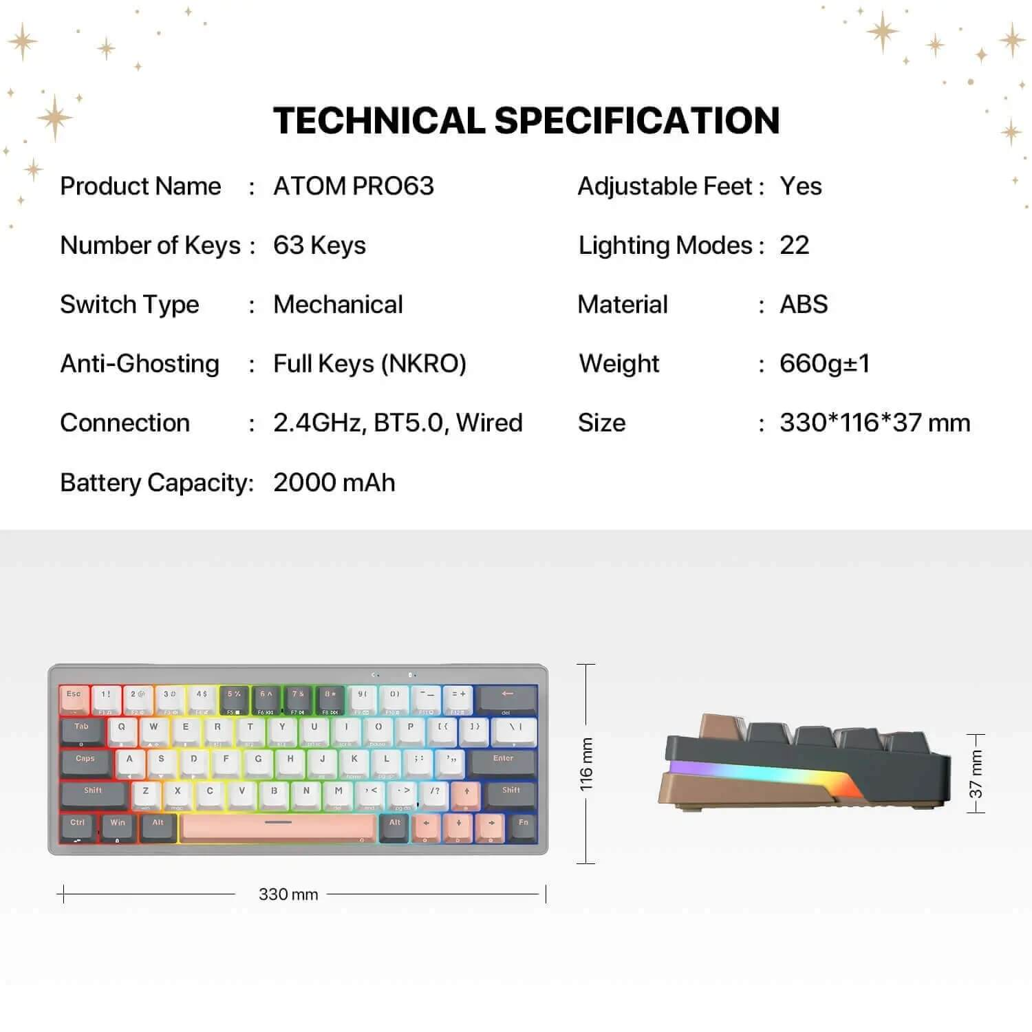 FANTECH ATOM PRO63 MK912 MECHANICAL GAMING KEYBOARD - STELLAR EDITION MERCURY