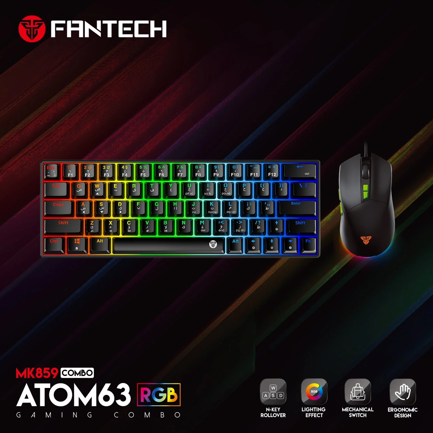 Fantech Atom63 MK859c Mechanical RED SWITCH Gaming Keyboard & Mouse Arabic/English