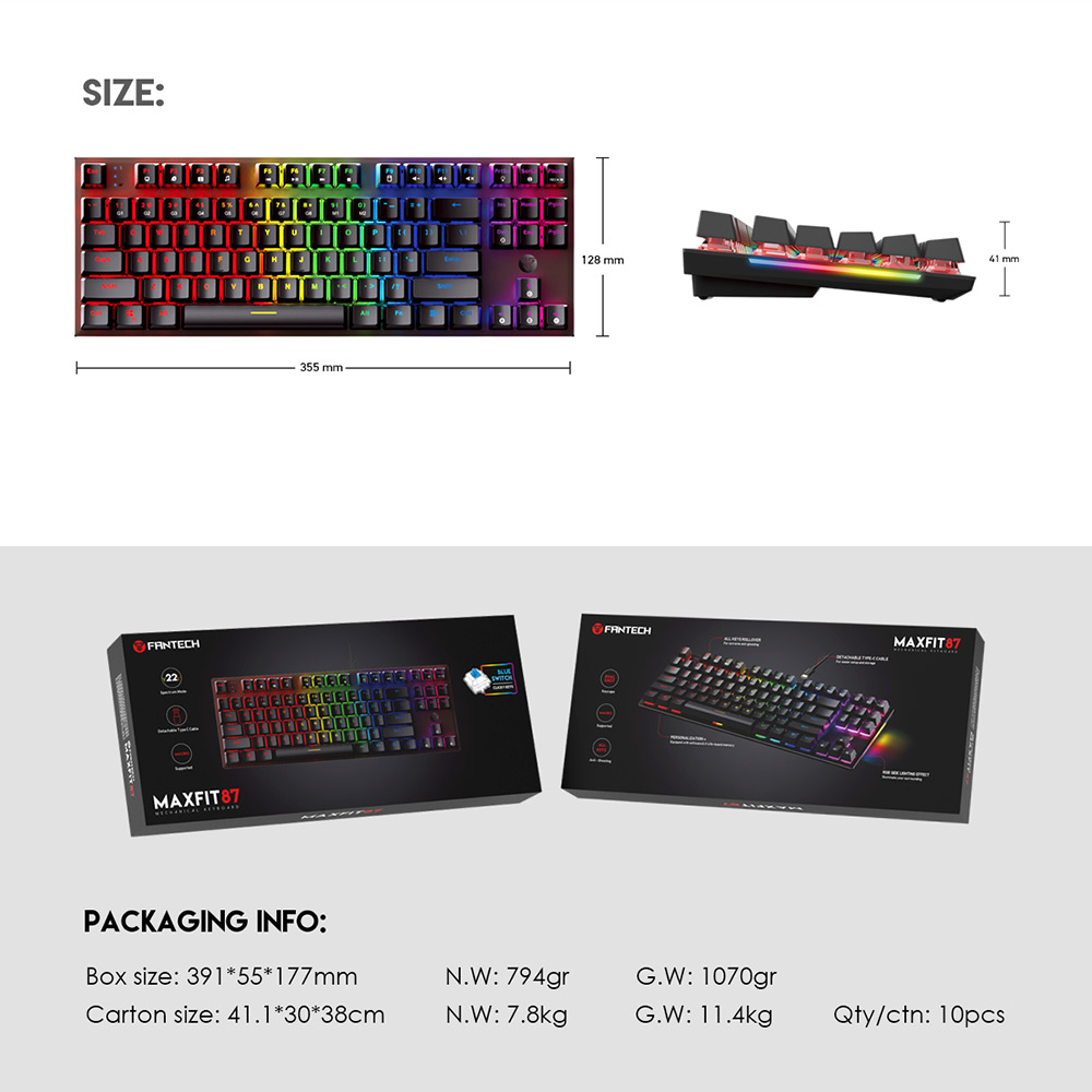 FANTECH MAXFIT87 MK856 RGB MECHANICAL KEYBOARD Specs