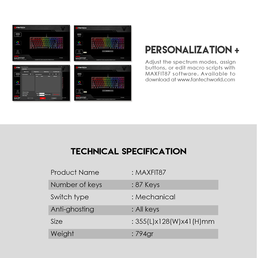 FANTECH MAXFIT87 MK856 RGB MECHANICAL KEYBOARD Specs