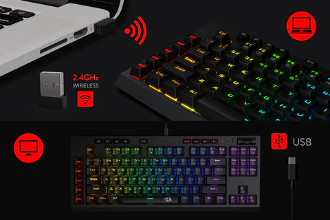 10 Onboard Macro Keys & Wrist Rest, 10H Play Time, Red Switches