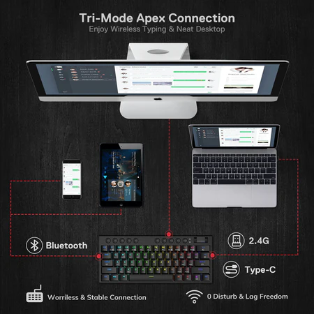 Redragon K632 PRO Noctis 60% RGB Mechanical Keyboard, Bluetooth/2.4Ghz/Wired Tri-Mode Ultra-Thin Low Profile Gaming Keyboard w/No-Lag Connection Redragon K632 PRO Noctis 60% RGB Mechanical Keyboard, Bluetooth/2.4Ghz/Wired Tri-Mode Ultra-Thin Low Profile Gaming Keyboard w/No-Lag Connection