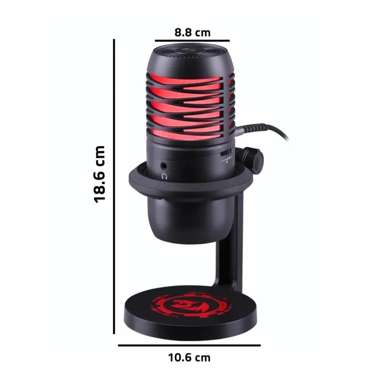 Redragon Nebula GM211 Gaming Stream USB Microphone, Cardioid Polar Pattern, Adjustable Tripod & Shock Mount, 192kHz/24-Bit, RGB Lighting, Volume Control & Mute Button, Black
