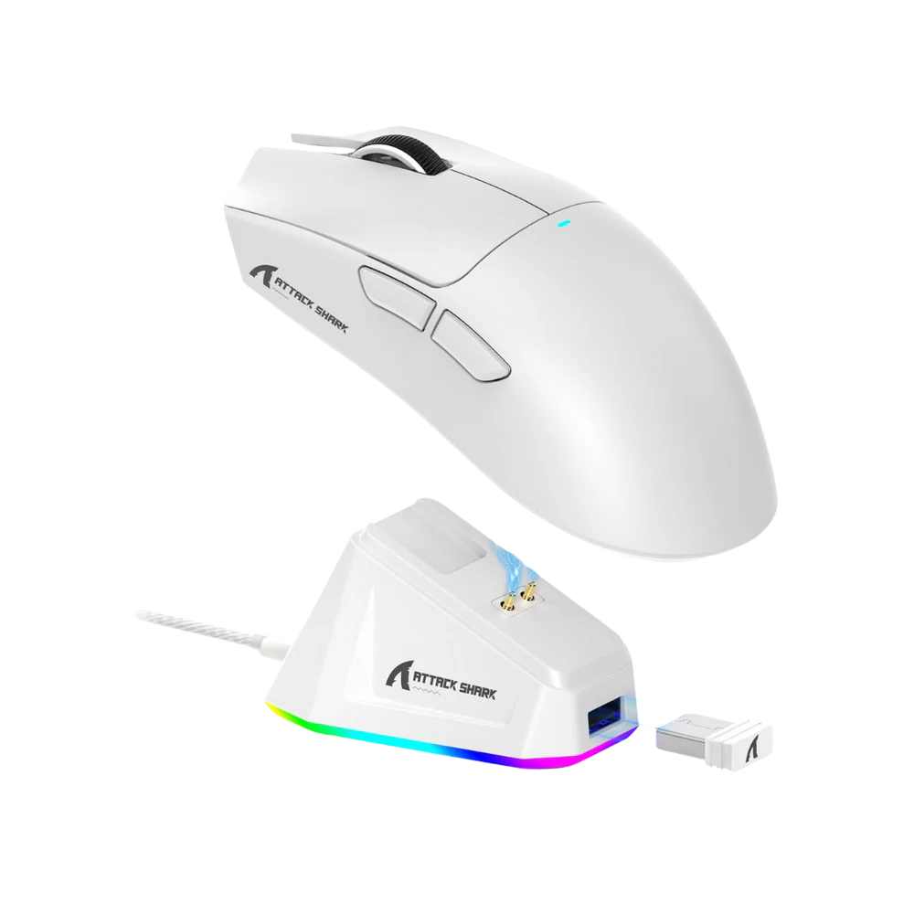 ATTACK SHARK X11 Lightweight Wireless Gaming Mouse with RGB Charging Dock,Tri-Mode-2.4G/USB-C Wired/BT,22K DPI,PAW3311 Optical Sensor,HUYU Switch, 5 programmable Buttons for PC/Mac(White)