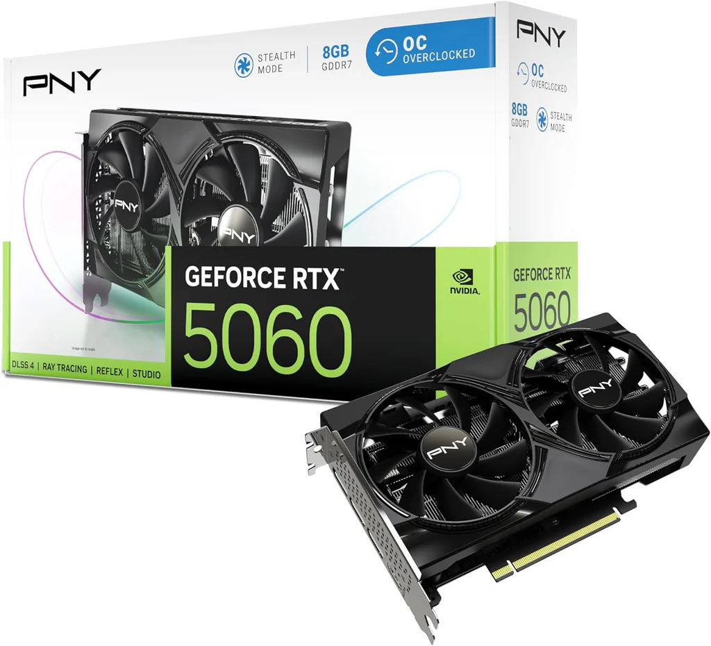 PNY NVIDIA GeForce RTX 5060 8GB OC Dual Fan Graphics Card – VCG50608DFXPB1-O