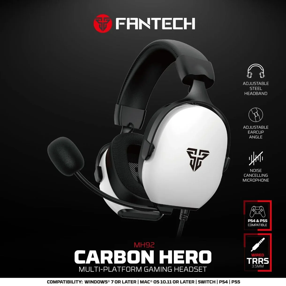 Fantech hero mh92 carbon multi platform gaming headset white Fantech hero mh92 carbon multi platform gaming headset white