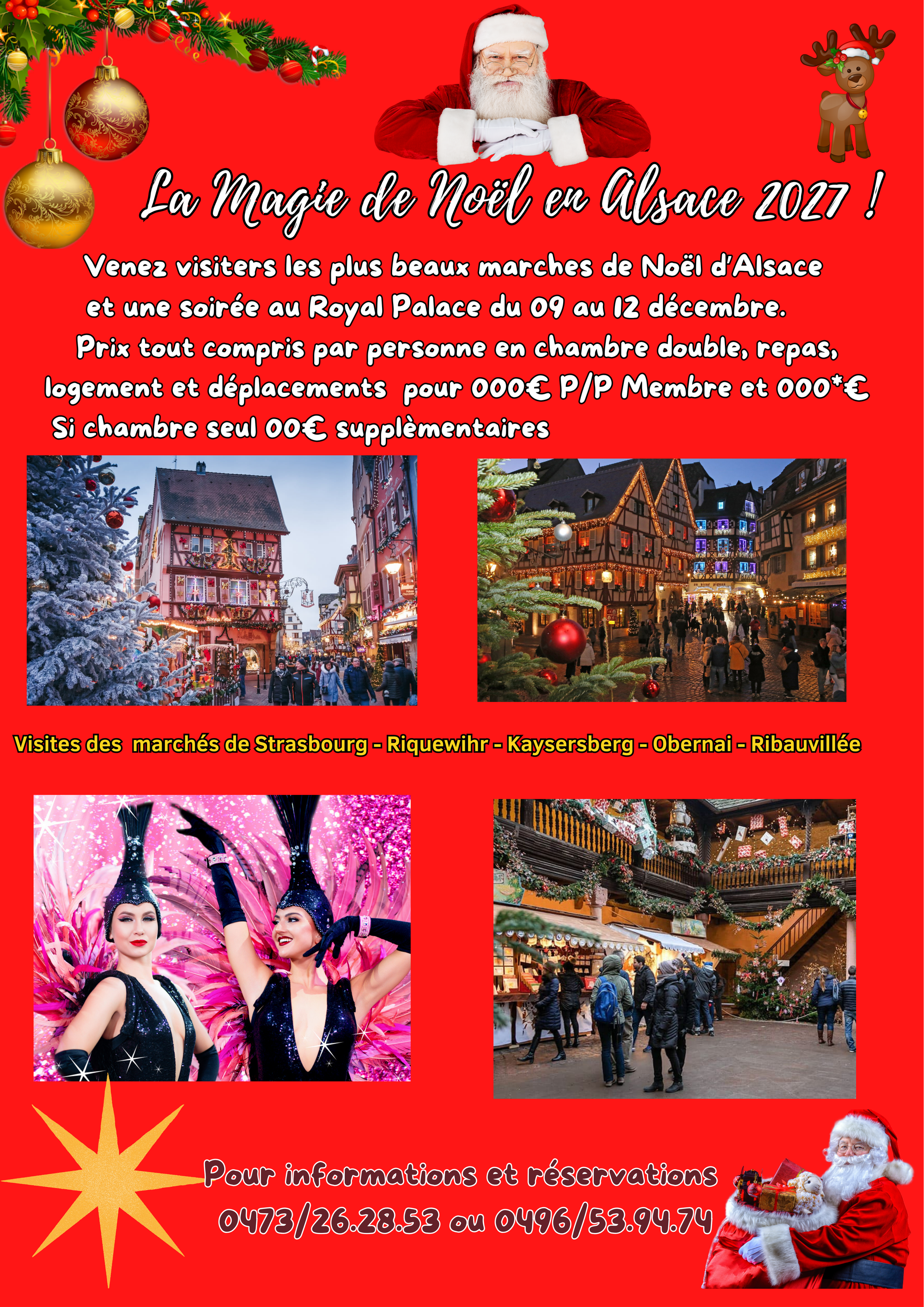 Voyage de 4 jours sur les marchés de Noël d'Alsace du 09 au 12 décembre 2027 ( prix démocratique et paiement en plusieurs fois ) .