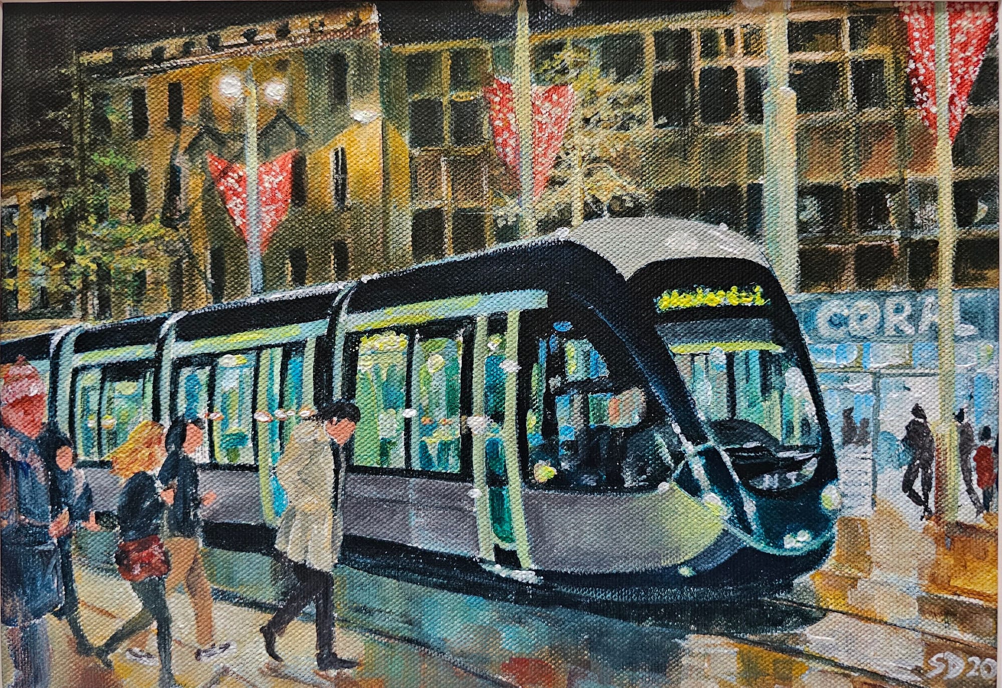 Night Tram on Market Street, Nottingham