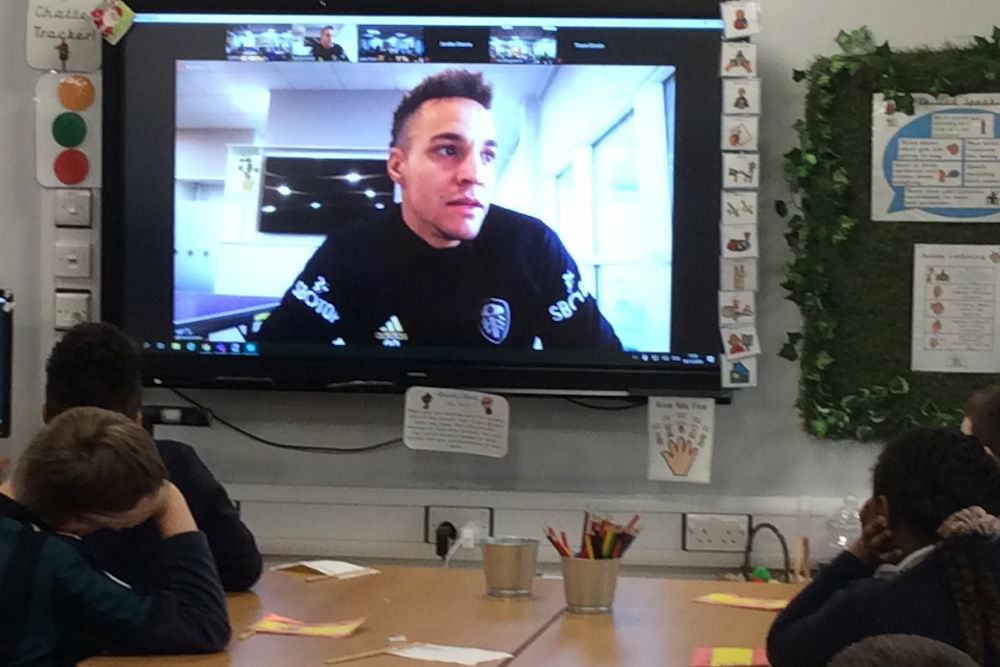 Leeds United's Rodrigo Teaches Spanish to Children in Lane End Primary School