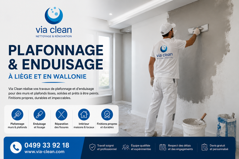 Plafonnage & enduisage à Liège – Murs et plafonds | Via Clean