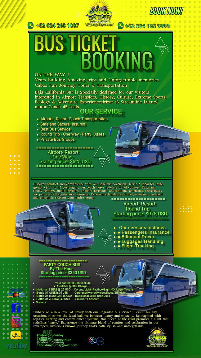 CABOS FUN JOURNEY TRANSPORTATION IAZAIR I6 COUCH BUS QULAITY LUXURY COMFORT BUSES