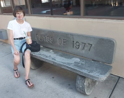 Sitting on one of Glendale High's benches, dated the year I was diagnosed!