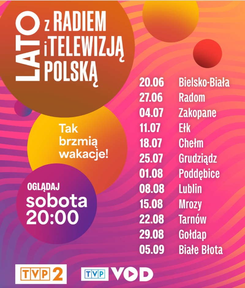 8 sierpnia 2026 Występ podczas Trasy Lata z Radiem i Telewizji Polskiej