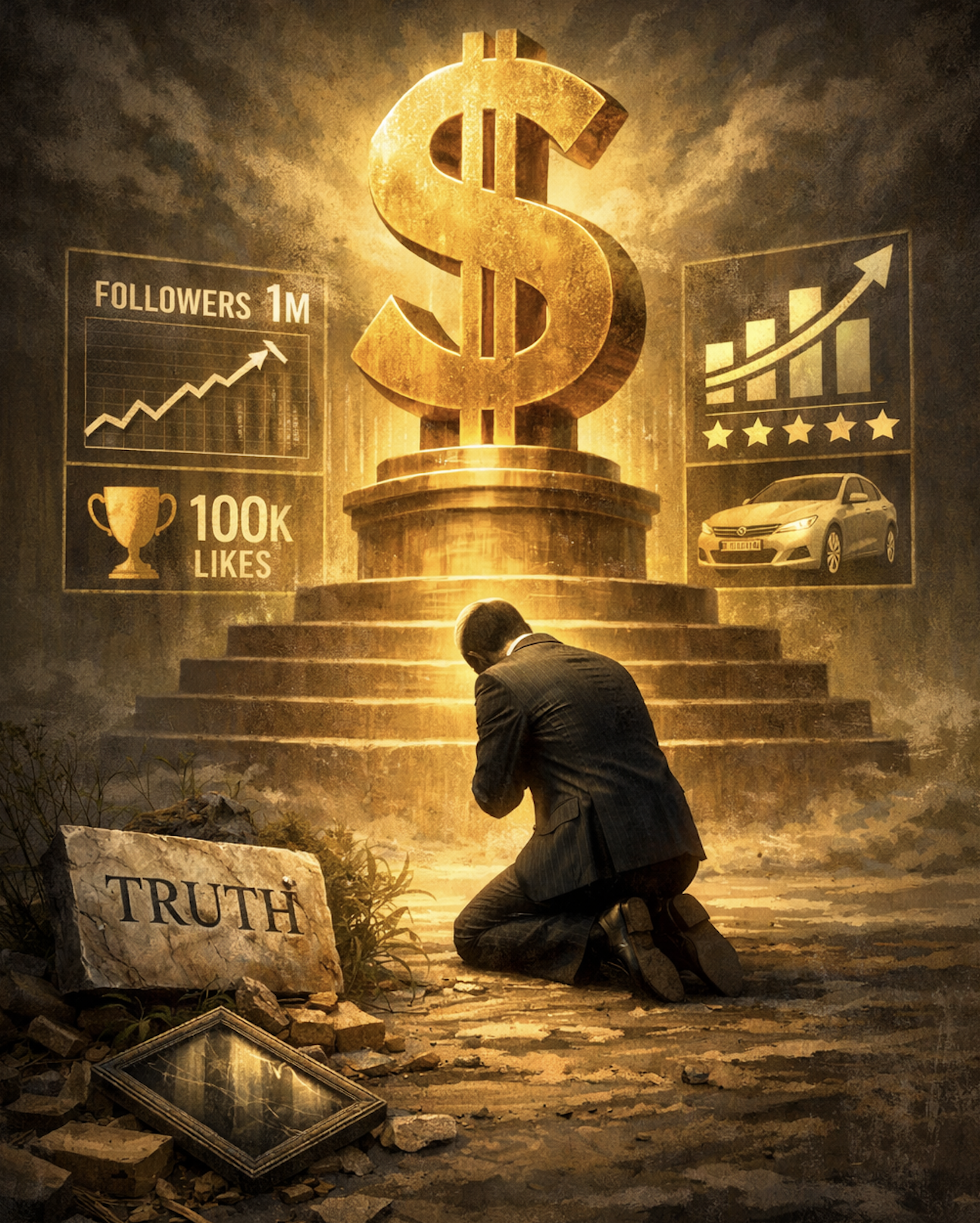 A narcissistic society trades truth and inner sovereignty for hollow metrics of success