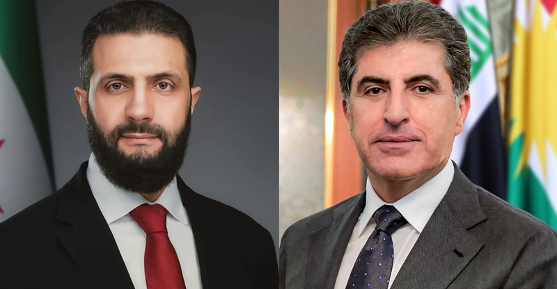 نيجيرفان بارزاني والشرع يؤكدان على أهمية تكثيف الجهود الدبلوماسية لإيقاف الحرب في المنطقة