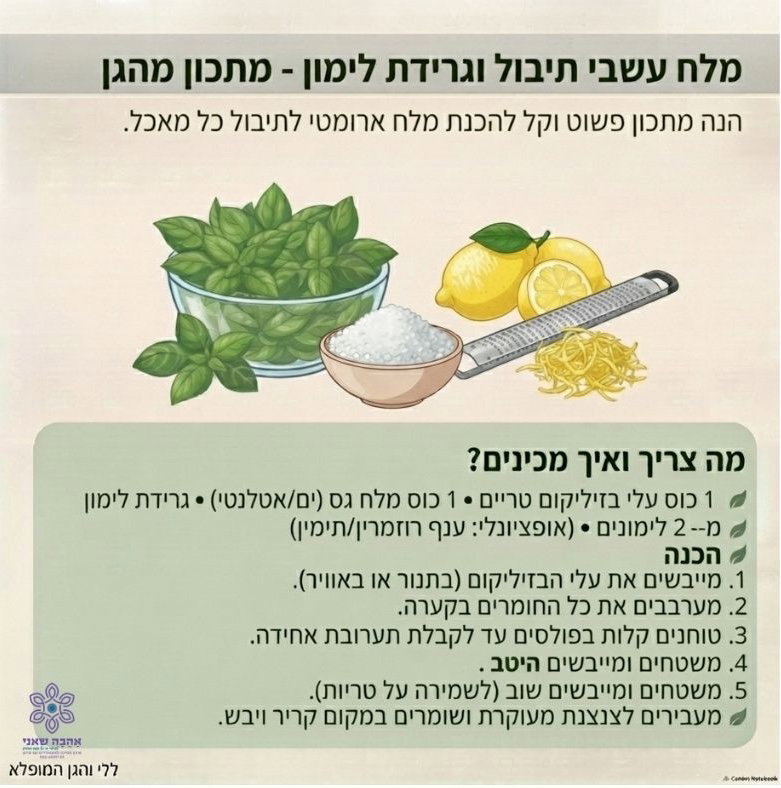 בזיליקום- מלח עשבי תיבול וגרידת לימון