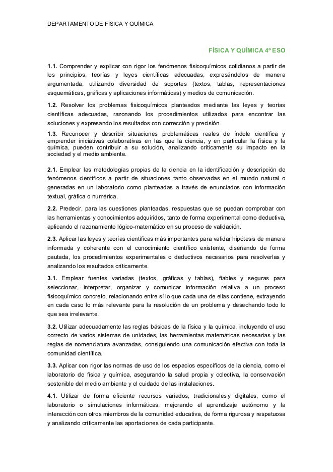  Contenidos y criterios para FÍSICA Y QUÍMICA (4ESO)