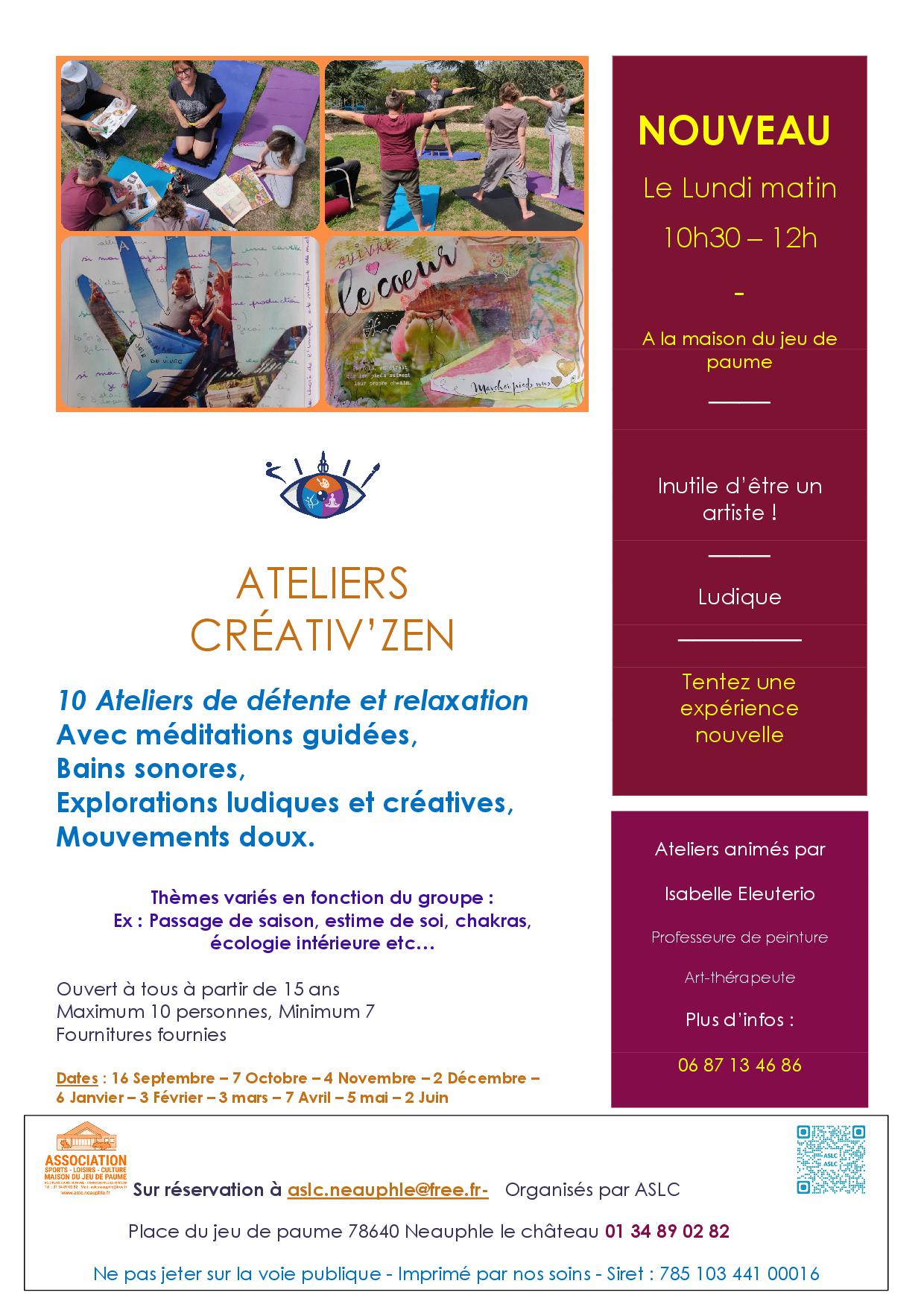 Nouveau 2024 2025 : Ateliers creativ zen