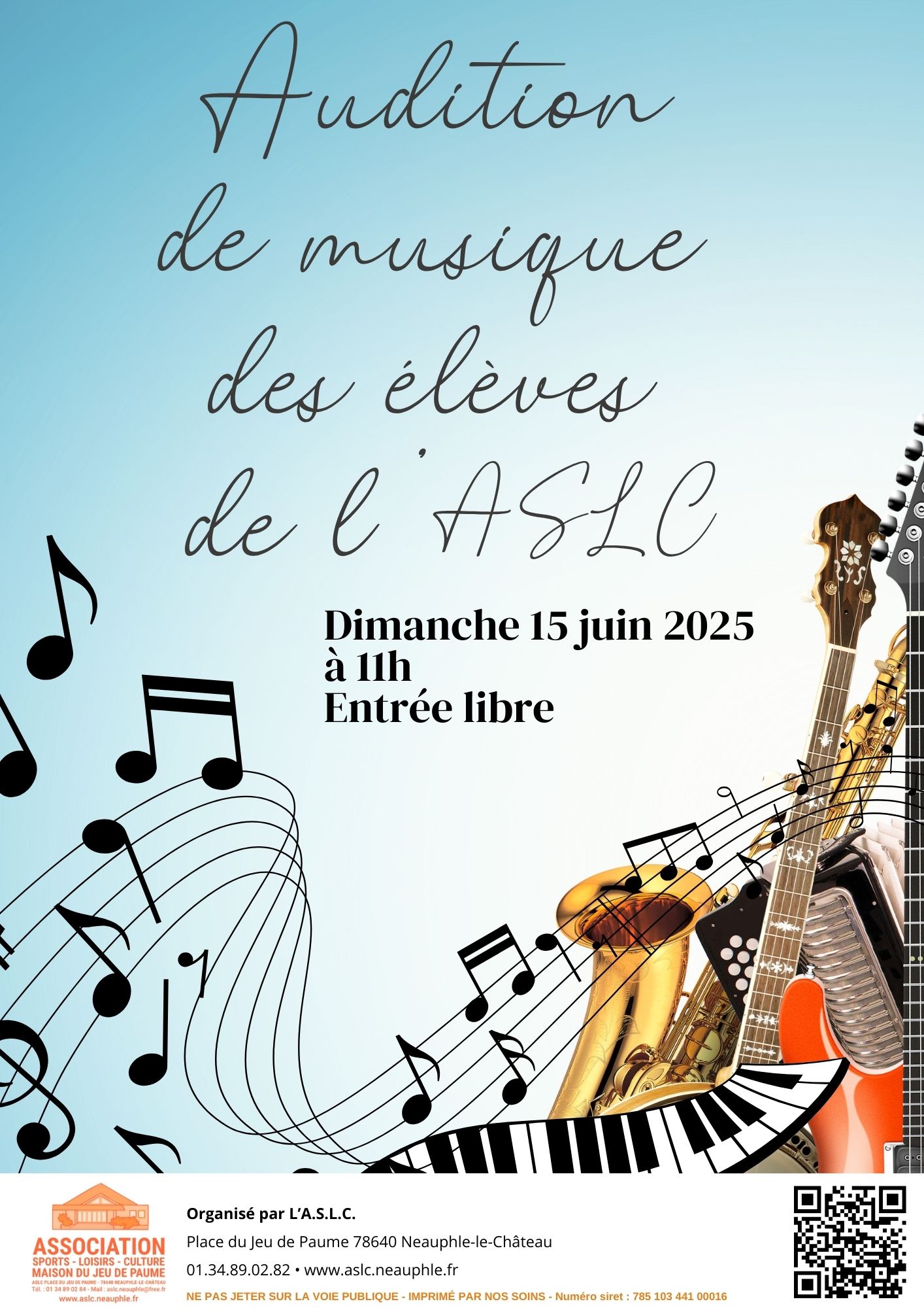 Dimanche 15 juin 11h00 : Audition générale de musique