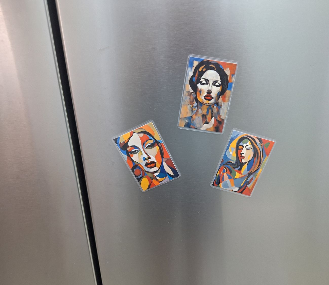 Set of 3 laminated hard magnets, women, modern art style