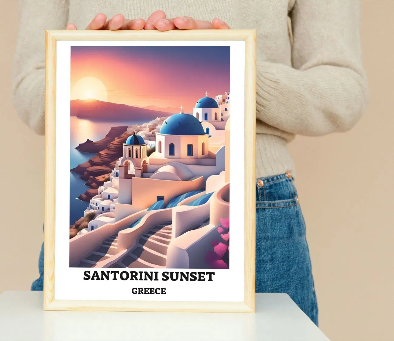 הדפס למסגור דגם שקיעה סנטוריני יוון