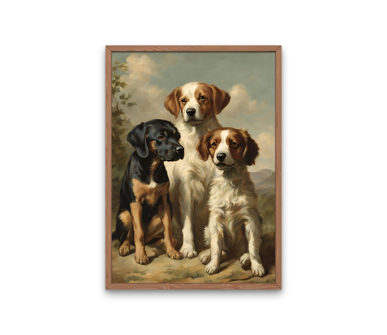 תמונת קיר קסם וינטג' לבית – שלישיית כלבים קלאסית