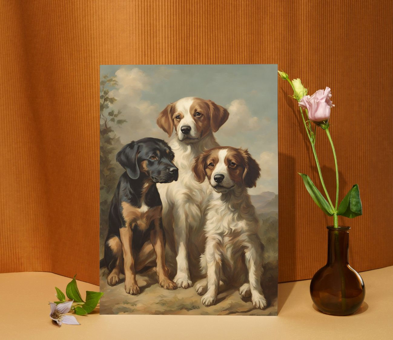 פוסטר לתליה אמנות נצחית – ציור כלבים בסגנון וינטג'