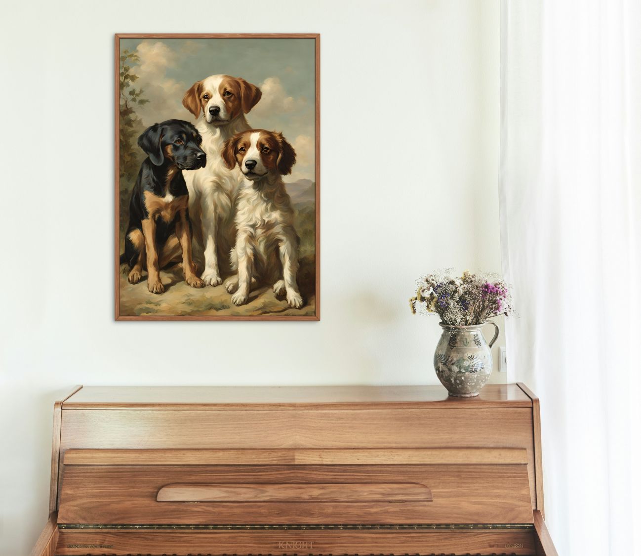 תמונת קיר נגיעה כפרית בסלון – שלושה חברים טובים על הקיר