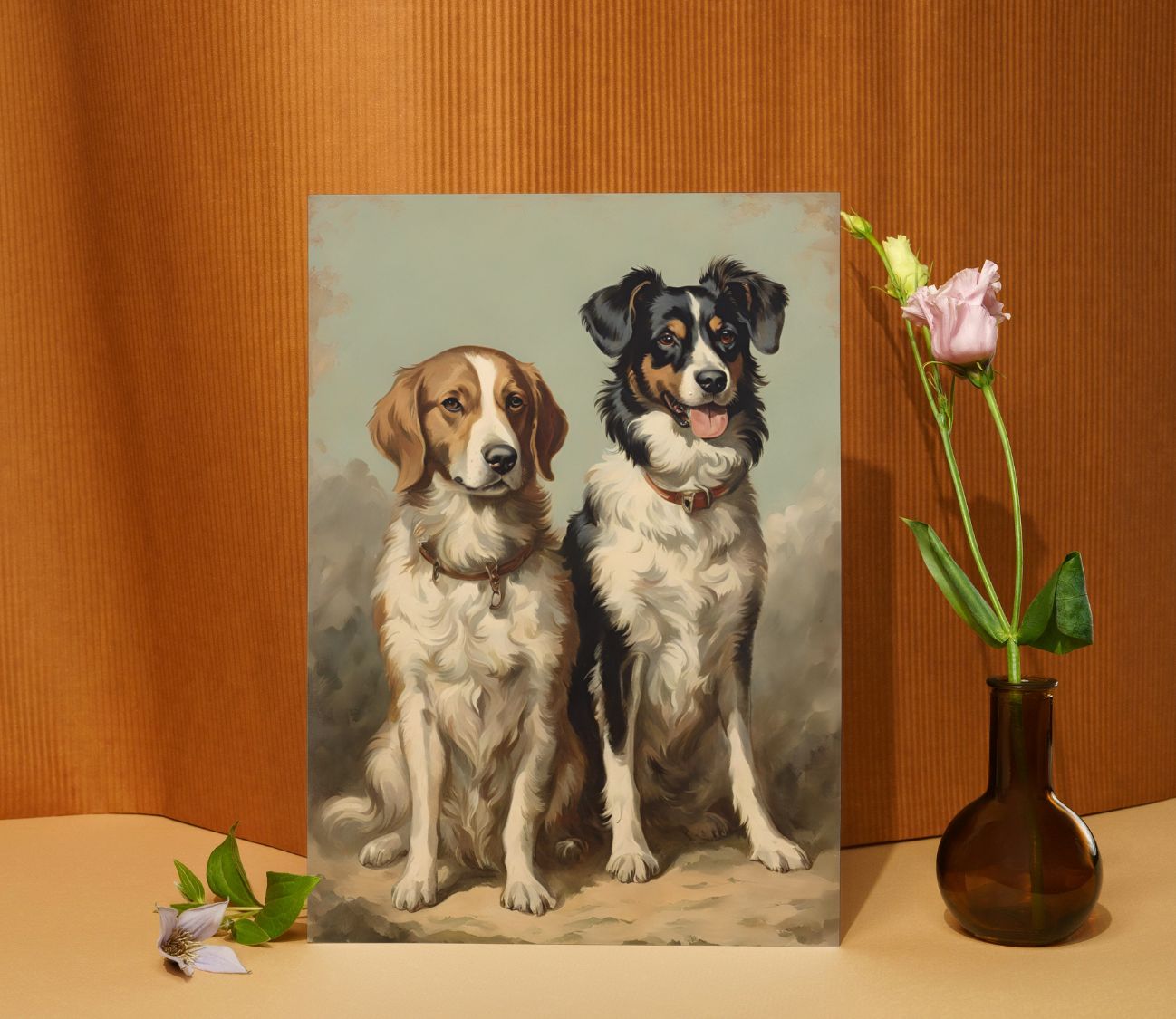חום, נאמנות ואלגנטיות – הדפס קיר של כלבים בסגנון וינטג