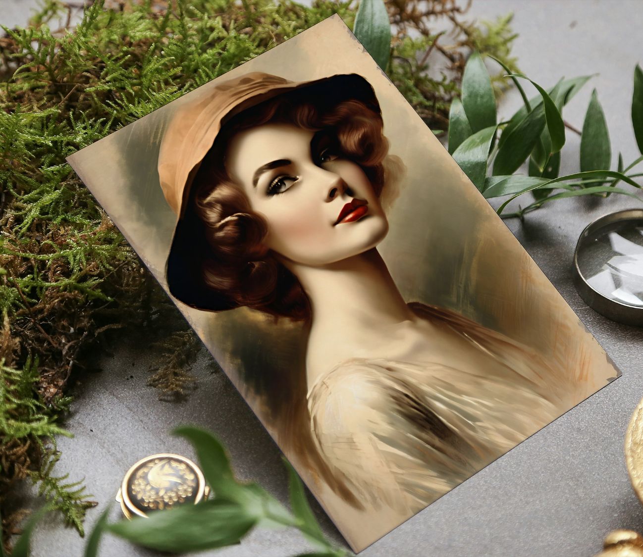 פוסטר אומנותי בסגנון רטרו – דיוקן נשי עם טאצ' רומנטי