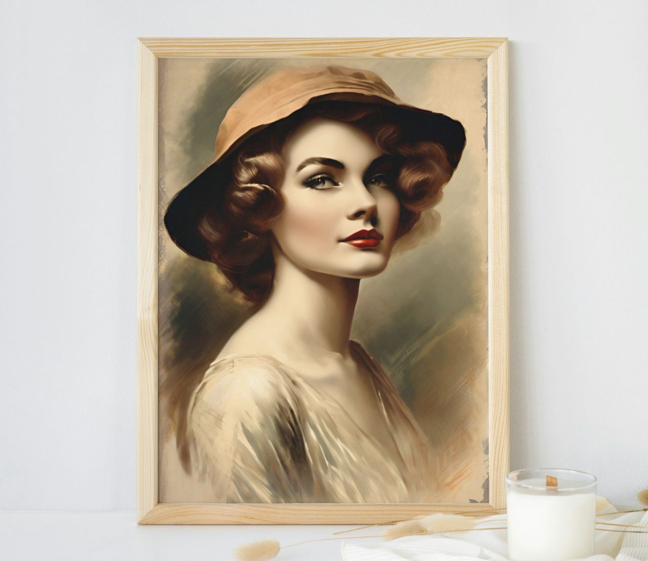 פוסטר אלגנטי עם ניחוח עבר – דיוקן נשי בשילוב צבעים עדינים