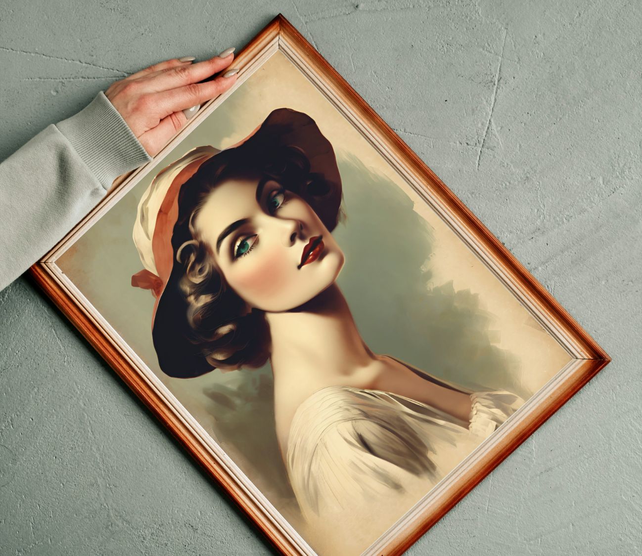אמנות שלא מתיישנת – דיוקן נשי מרהיב בסגנון רטרו יוקרתי, שיוסיף אווירה רומנטית ונצחית לכל חלל.