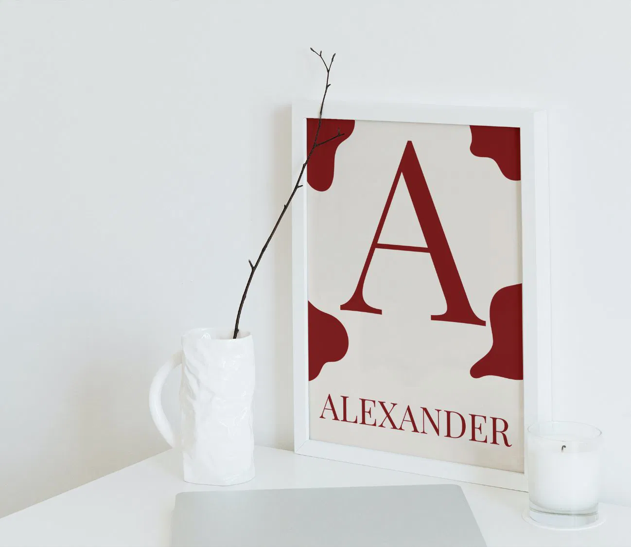 הדפס קיר אישי בסגנון אבסטרקט אלגנטי בצבע בורדו