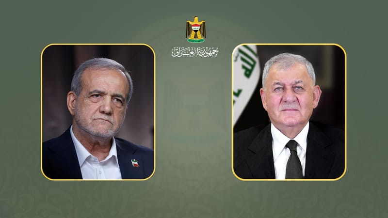 رئيس الجمهورية يؤكد لنظيره الإيراني موقف العراق الرسمي الرافض للحرب