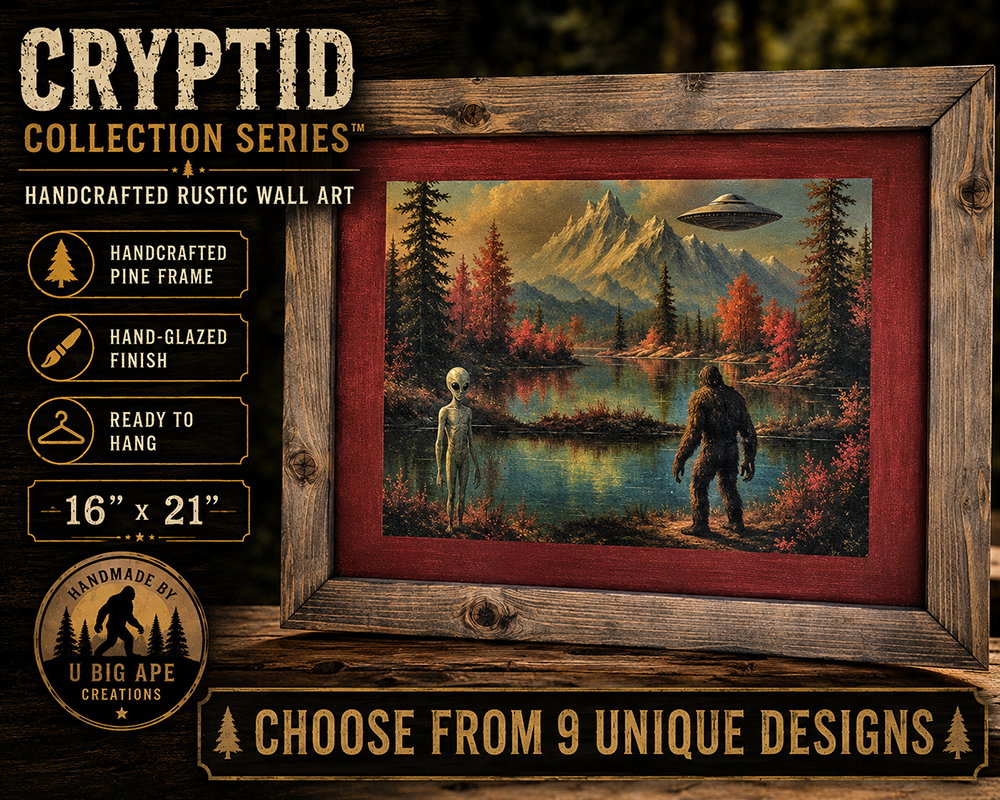 bigfoot art, cryptid wall art, alien 