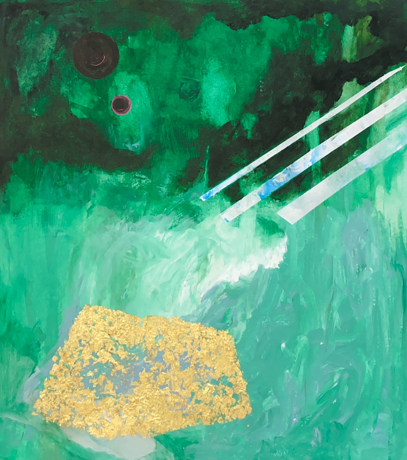 Goldmund_Acryl, Tape, Goldflocke auf Vliestapete_2025_ x cm