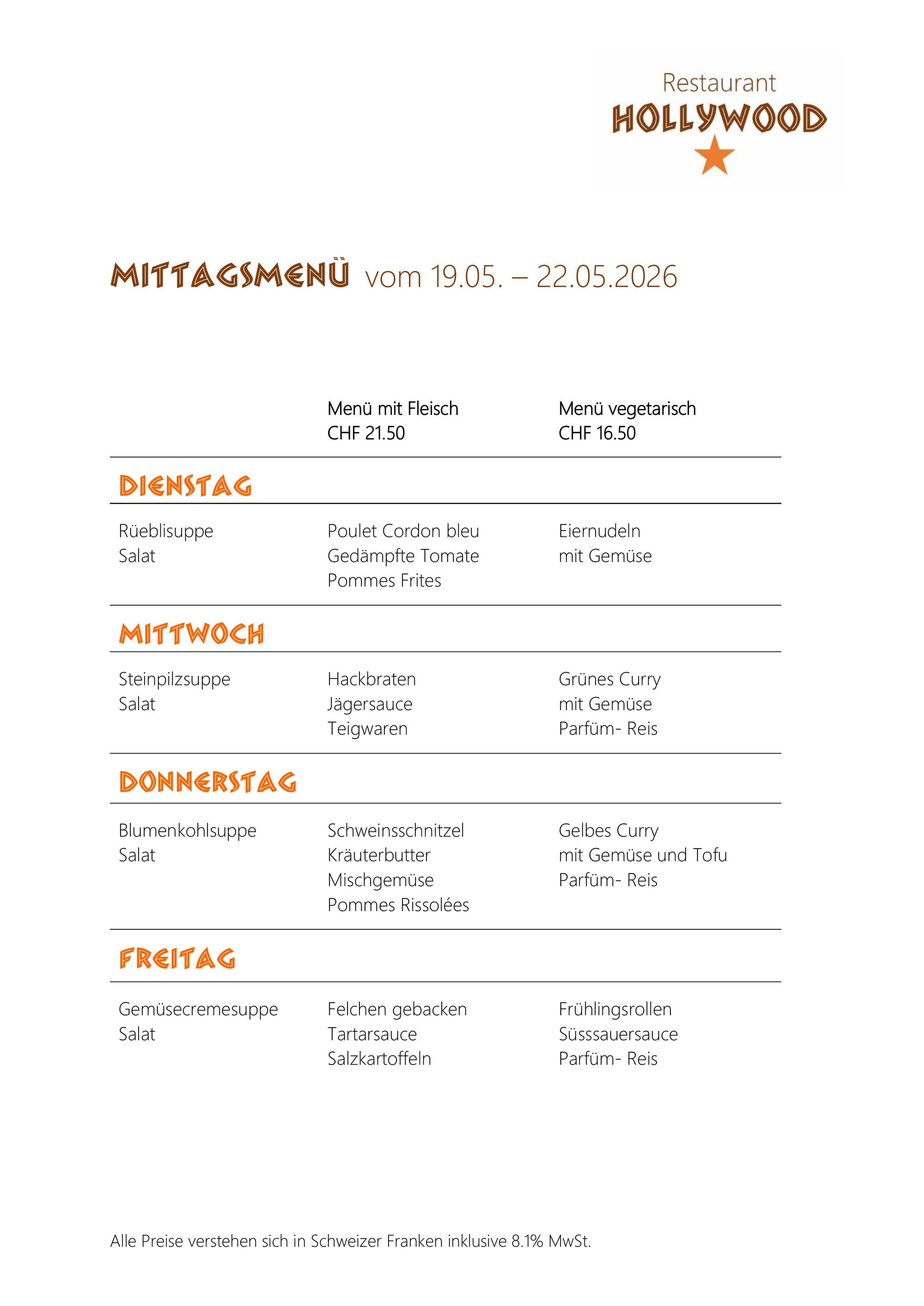 Mittagsmenü