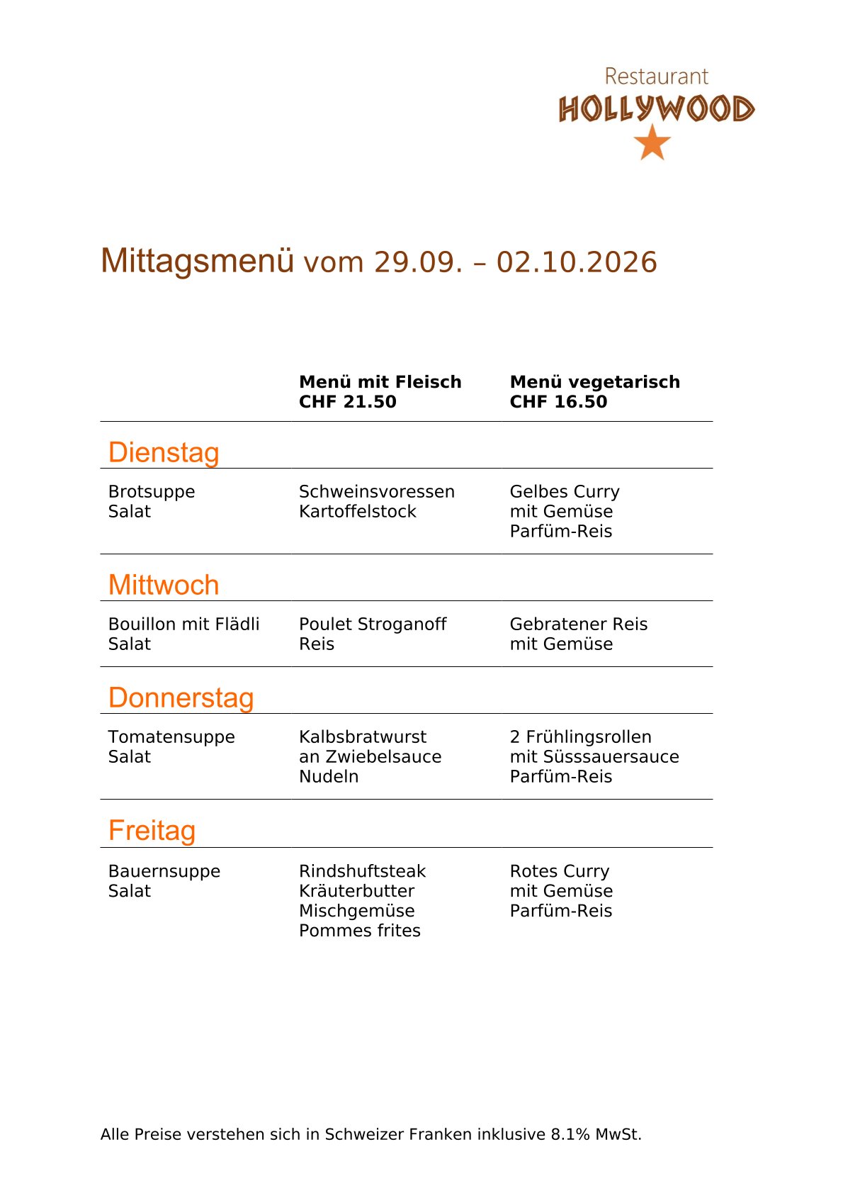 Mittagsmenü