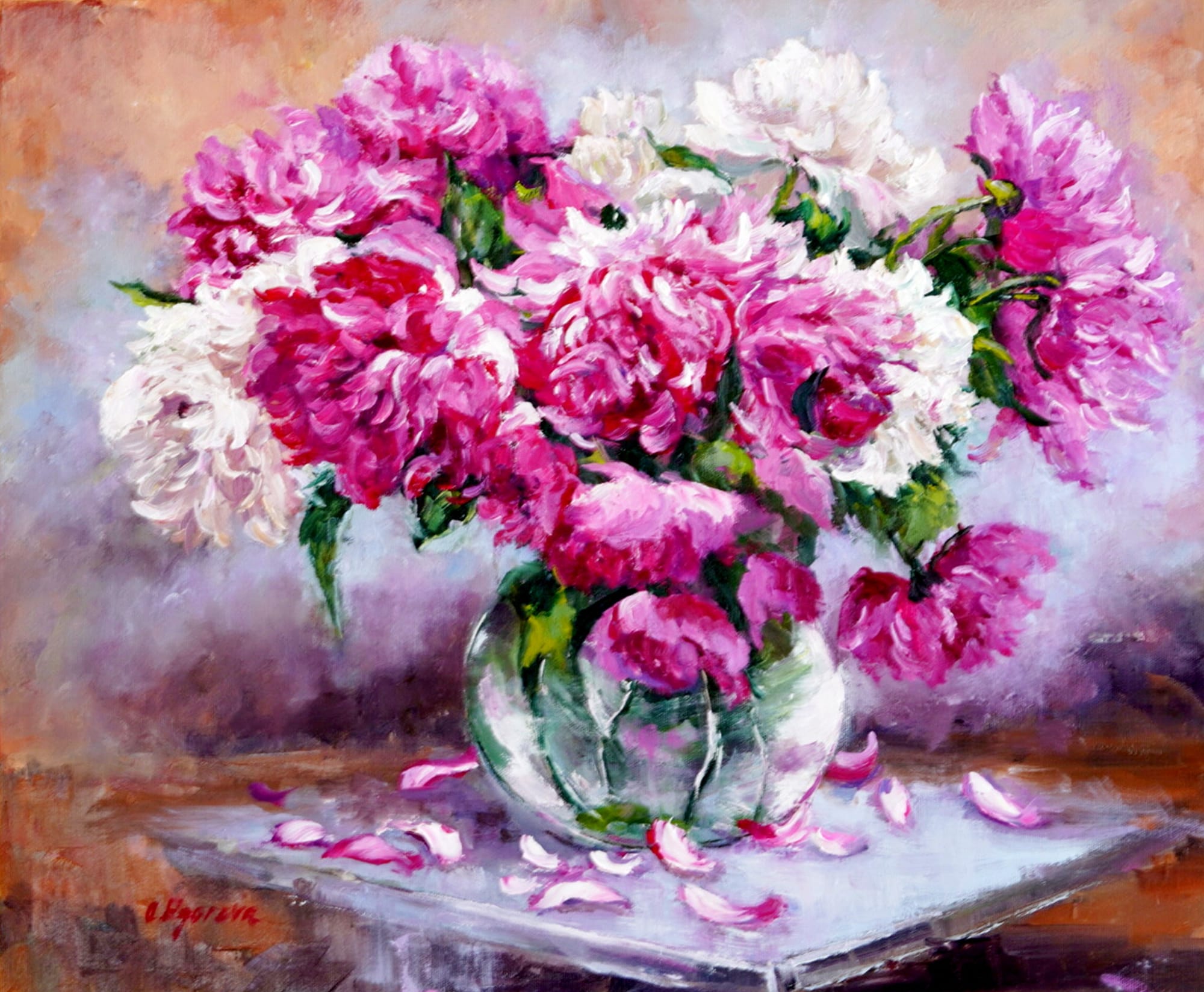 Peonies in a Glass Vase