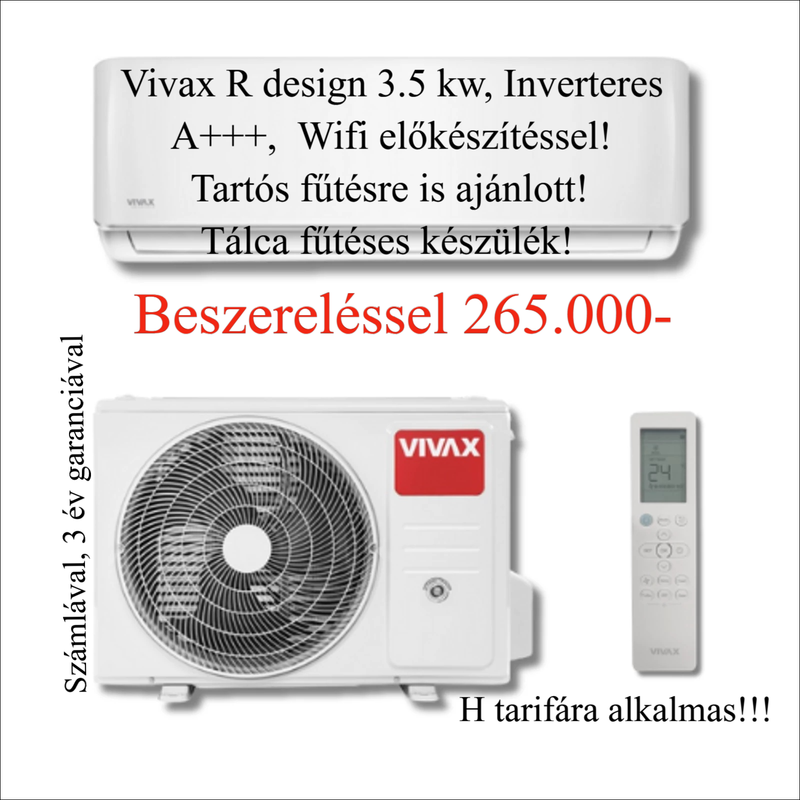 VIVAX R+ DESIGN (ACP-12CH35AERI/I+ / 12CH35AERI/O+) (A+++) KLÍMA MONO OLDALFALI SZETT 3,5KW