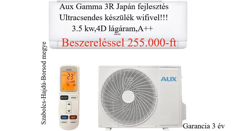 AUX Gamma 3R ASW-H12C5B4/QGR3DI-C0-5 oldalfali split klíma csomag 3,5 kW