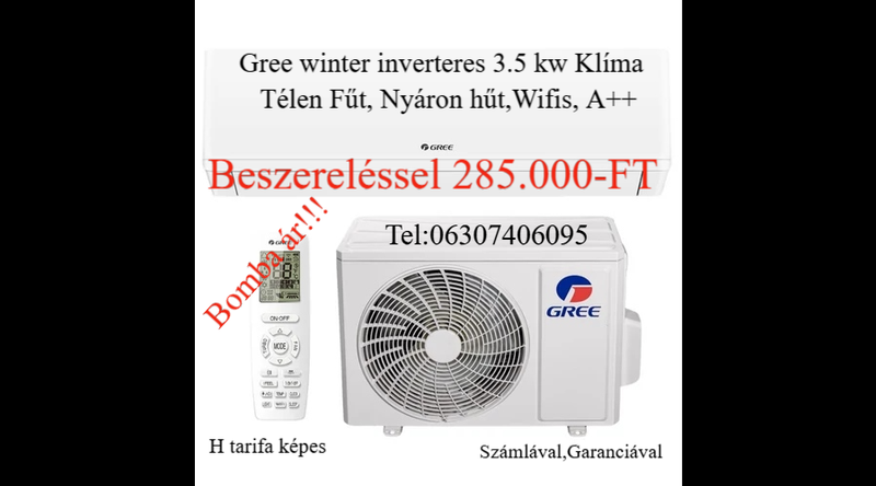 Gree Winter 3.5 kw klíma,   Beszereléssel 285.000- ft