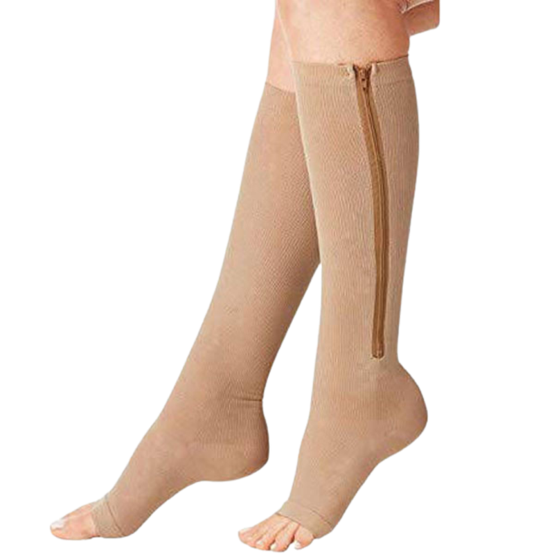 MEDIAS DE MEDIA COMPRESIÓN ZIPPER SOCKS CON DEDOS LIBRES PARA DAMA 15 - 20 MM HG (RODILLA)