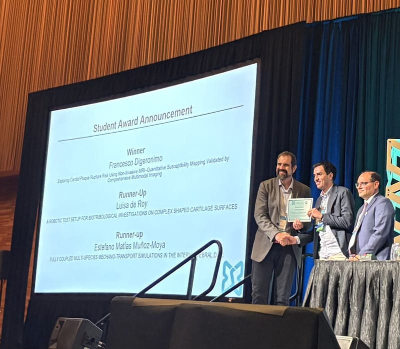 Francesco Wins the European Society of Biomechanics Student Award, Luke wins a World Council of Biomechanics Student Bursary Award at the World Congress of Biomechanics - July 2026