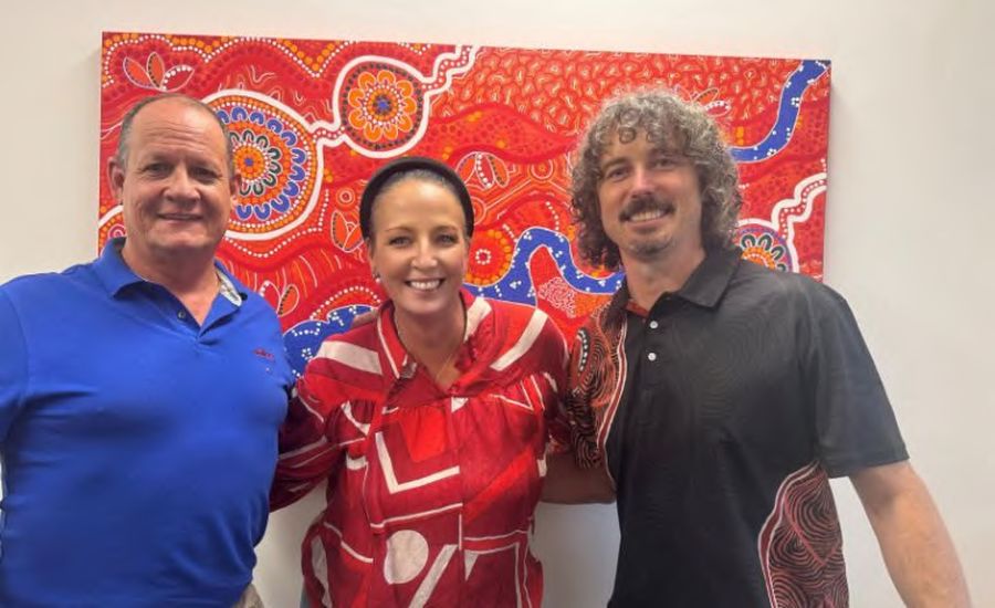 Frank Mitchell, Tasch Bidstrup and Tim Bidstrup in front of the commissioned artwork